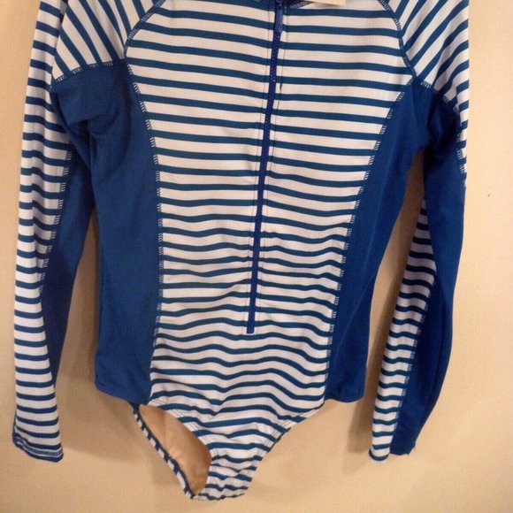 Cabana Life M Striped Dark Blue Geo Swim Unisuit Long Sleeves UPF 50 Padded Cup - Picture 2 of 8